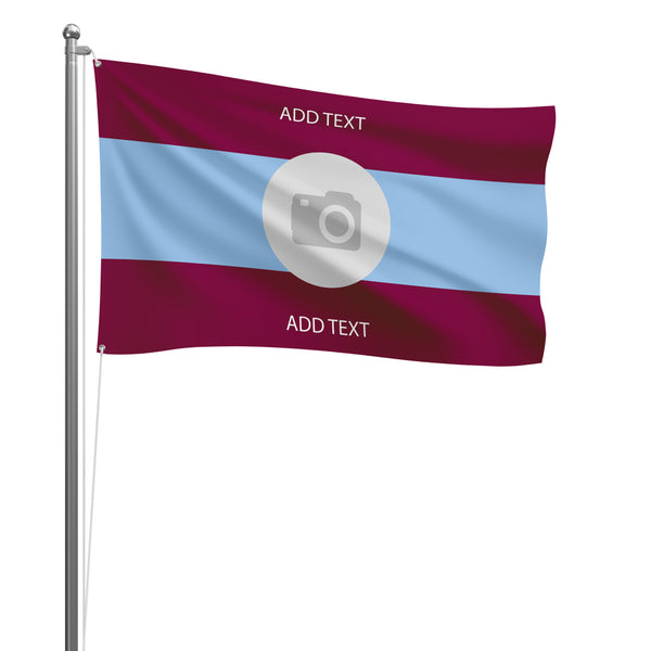 Personalised Aston Villa football flag design 2 in claret and blue, printed with custom wording