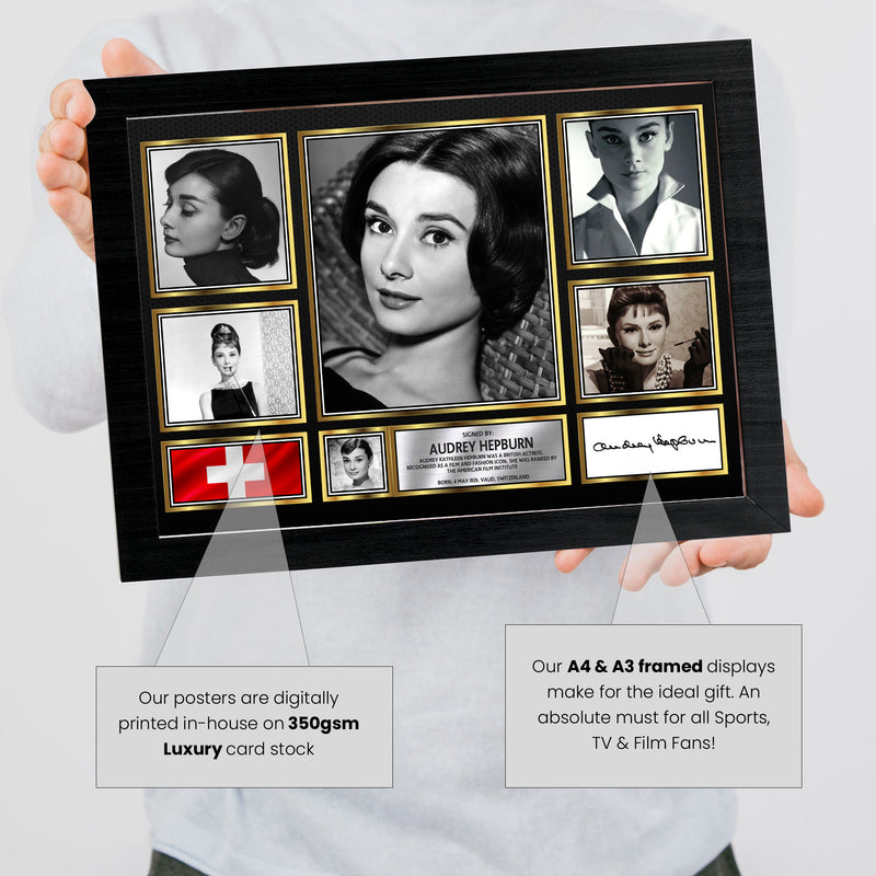 Audrey Hepburn Actors Framed Autographed Print - Limited Edition Autograph Fan Gift – Collectible Memorabilia Merchandise