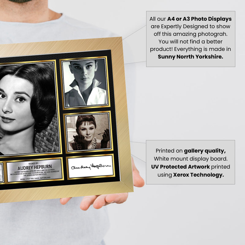 Audrey Hepburn Actors Framed Autographed Print - Limited Edition Autograph Fan Gift – Collectible Memorabilia Merchandise