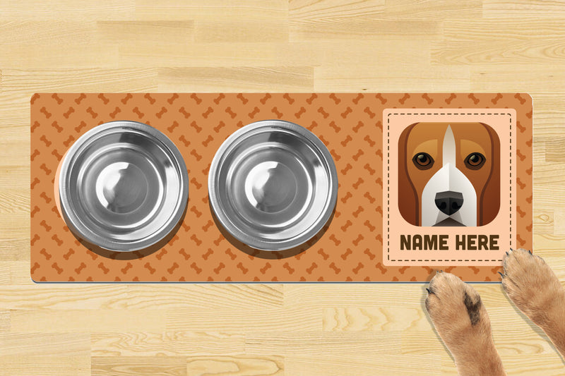 Personalised Dog Breed Dog Bowl Mat (880mm x 300mm)(2 Bowl Design) - BEAGLE