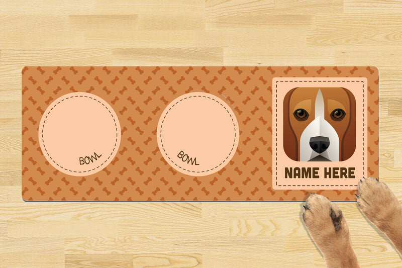 Personalised Dog Breed Dog Bowl Mat (880mm x 300mm)(2 Bowl Design) - BEAGLE