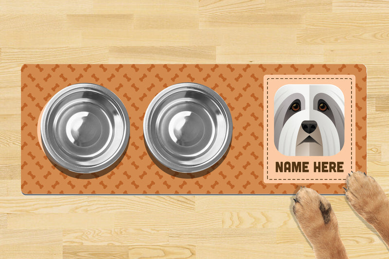 Personalised Dog Breed Dog Bowl Mat (880mm x 300mm)(2 Bowl Design) - BEARDED COLLIE