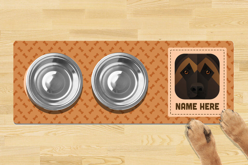 Personalised Dog Breed Dog Bowl Mat (880mm x 300mm)(2 Bowl Design) - BELGIAN SHEPHERD