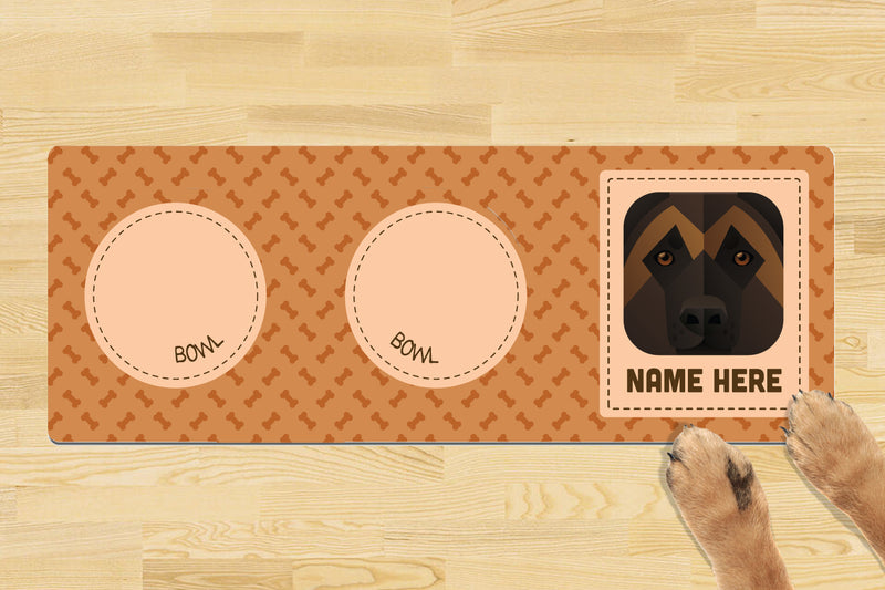 Personalised Dog Breed Dog Bowl Mat (880mm x 300mm)(2 Bowl Design) - BELGIAN SHEPHERD