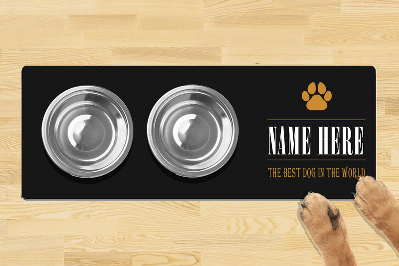 Personalised Dog Bowl Mat (880mm x 300mm)(2 Bowl Design) - Best Dog In The World