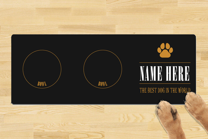 Personalised Dog Bowl Mat (880mm x 300mm)(2 Bowl Design) - Best Dog In The World