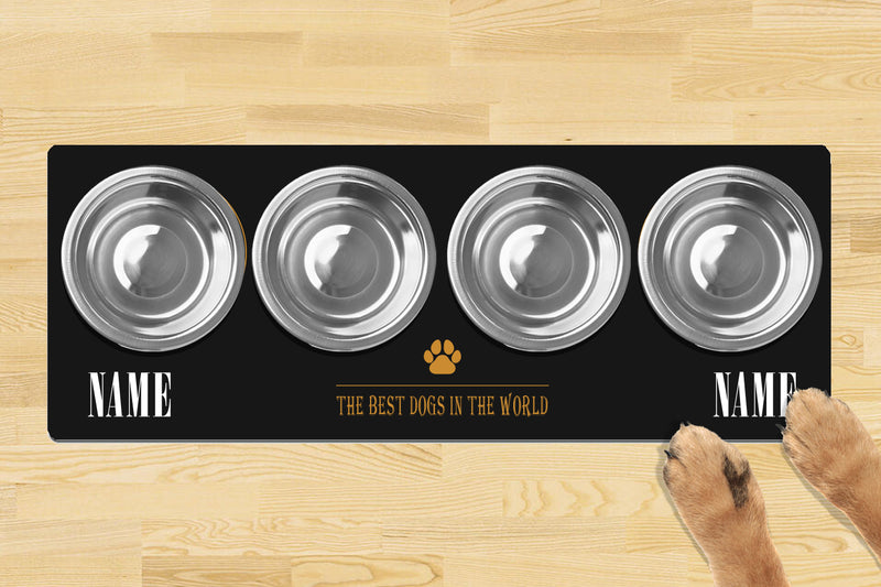 Personalised Dog Bowl Mat (880mm x 300mm)(4 Bowl Design) - BEST DOGS IN THE WORLD