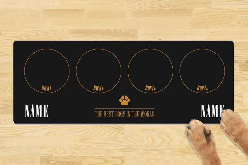 Personalised Dog Bowl Mat (880mm x 300mm)(4 Bowl Design) - BEST DOGS IN THE WORLD