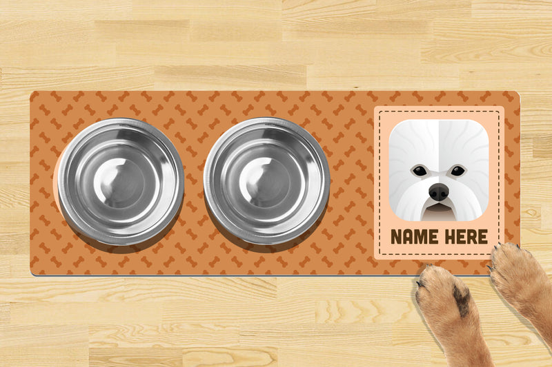 Personalised Dog Breed Dog Bowl Mat (880mm x 300mm)(2 Bowl Design) - BICHON FRISE