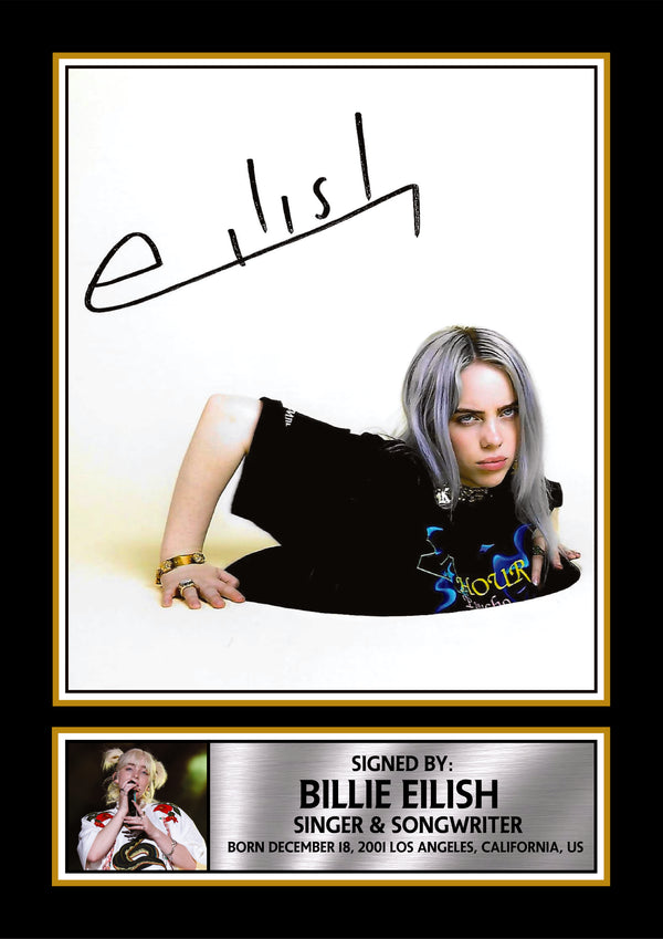 Billie Eilish Portrait Printed Signature Poster Print – Artistic Pop Music Wall Art – Style Singer Photo – Modern Music Wall Art – Reproduction Print