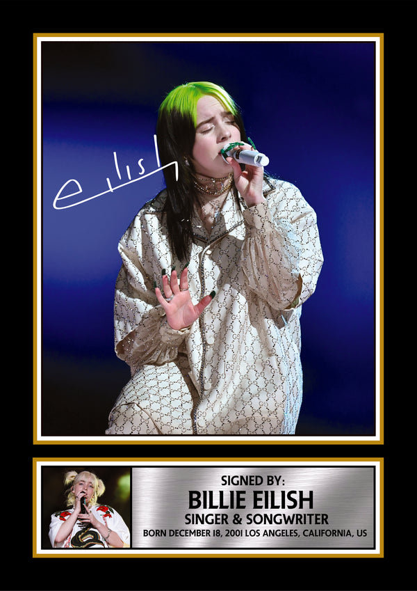 Billie Eilish Live Concert Portrait Printed Signature Poster Print – Style Singer Wall Art – Pop Music Wall Art Photo – Reproduction Print