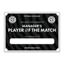 Personalised Football Club Certificates - Manager's Player Of The Match Custom Design (9 Colours)