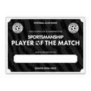 Personalised Football Club Certificates - Sportsmanship Player Of The Match Custom Design (9 Colours)