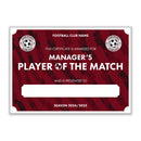 Personalised Football Club Certificates - Manager's Player Of The Match Custom Design (9 Colours)