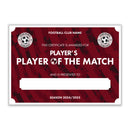 Personalised Football Club Certificates - Player's Player Of The Match Custom Design (9 Colours)