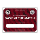 Personalised Football Club Certificates - Save Of The Match Custom Design (9 Colours)