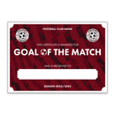 Personalised Football Club Certificates - Goal Of The Match Custom Design (9 Colours)