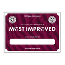 Personalised Football Club Certificates - Most Improved Player Custom Design (9 Colours)