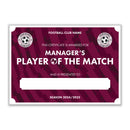 Personalised Football Club Certificates - Manager's Player Of The Match Custom Design (9 Colours)