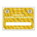 Personalised Football Club Certificates - Manager's Player Of The Match Custom Design (9 Colours)