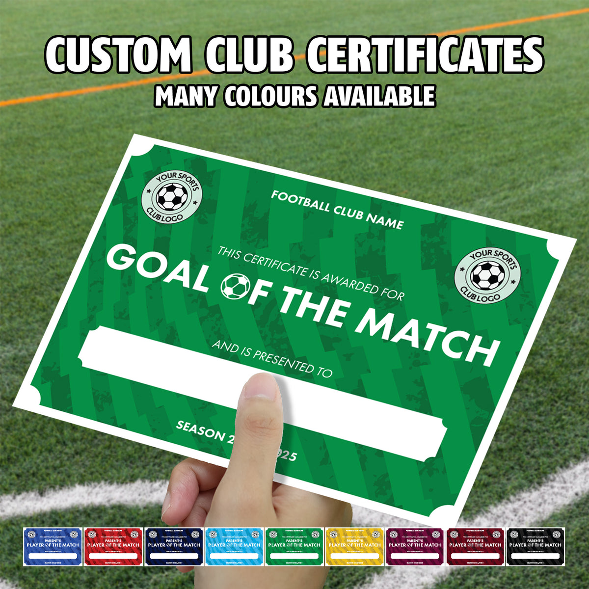 Personalised Football Club Certificates - Goal Of The Match Custom Design 9