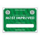 Personalised Football Club Certificates - Most Improved Player Custom Design (9 Colours)