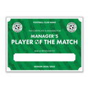Personalised Football Club Certificates - Manager's Player Of The Match Custom Design (9 Colours)