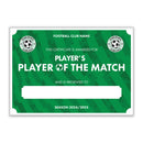 Personalised Football Club Certificates - Player's Player Of The Match Custom Design (9 Colours)