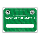 Personalised Football Club Certificates - Save Of The Match Custom Design (9 Colours)