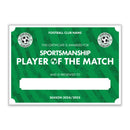 Personalised Football Club Certificates - Sportsmanship Player Of The Match Custom Design (9 Colours)