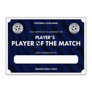 Personalised Football Club Certificates - Player's Player Of The Match Custom Design (9 Colours)