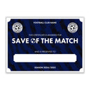 Personalised Football Club Certificates - Save Of The Match Custom Design (9 Colours)