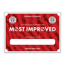 Personalised Football Club Certificates - Most Improved Player Custom Design (9 Colours)