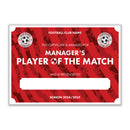 Personalised Football Club Certificates - Manager's Player Of The Match Custom Design (9 Colours)