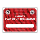 Personalised Football Club Certificates - Parent's Player Of The Match Custom Design (9 Colours)