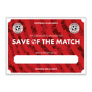 Personalised Football Club Certificates - Save Of The Match Custom Design (9 Colours)