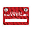 Personalised Football Club Certificates - Sportsmanship Player Of The Match Custom Design (9 Colours)