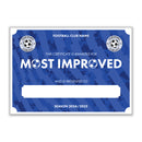 Personalised Football Club Certificates - Most Improved Player Custom Design (9 Colours)