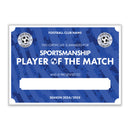 Personalised Football Club Certificates - Sportsmanship Player Of The Match Custom Design (9 Colours)