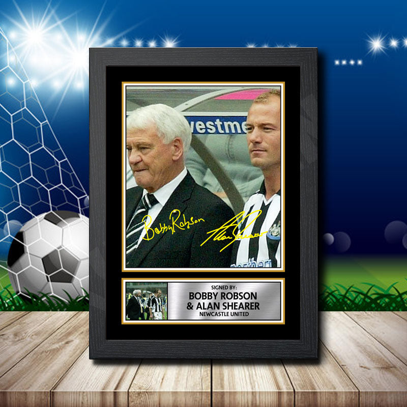Bobby Robson + Alan Shearer 2 Printed Signature Footballers Star Poster Print Framed Wall Art Gift – Bobby Robson + Alan Shearer 2 Printed Signature Footballers Star Poster Print