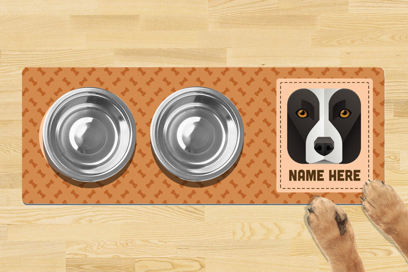 Personalised Dog Breed Dog Bowl Mat (880mm x 300mm)(2 Bowl Design) - BORDER COLLIE