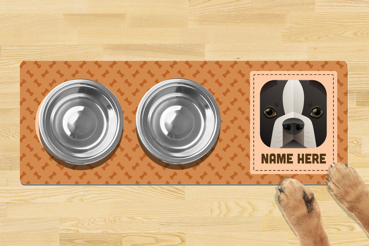 Personalised Dog Breed Dog Bowl Mat 880mm X 300mm2 Bowl Design - Boston Terrier