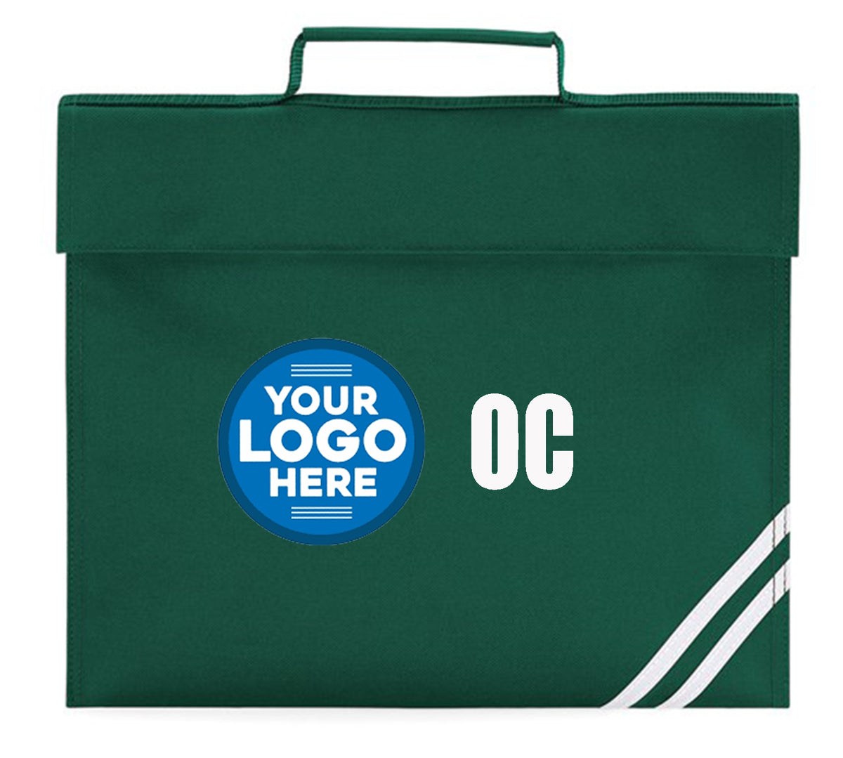CUSTOM PRINTED BOOKBAG SCHOOL KIDS LOGO AND INITIALS HIGH QUALITY BOOK CARRIER – Custom Printed Bookbag School Kids Logo and Initials High Quality Book Carrier – BOTTLE GREEN