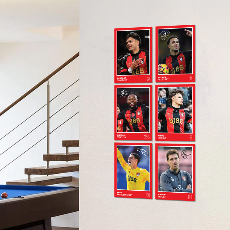 Bournemouth Players SIGNED A6 Poster Pack 2 - 6 Autographed Poster Print Cards (Evanilson, Semenyo, Kluivert, Kerkez, Kepa, Iraola)