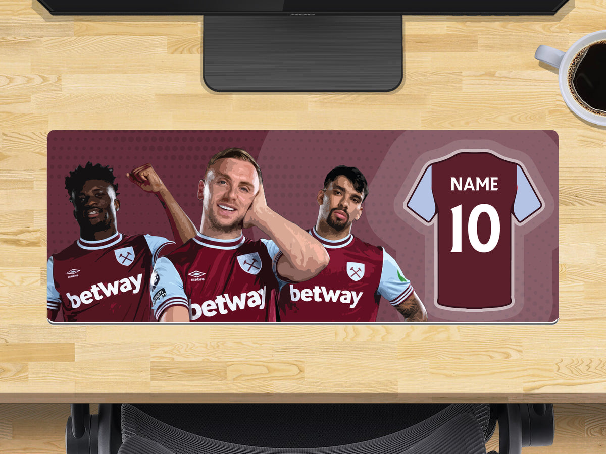 Personalised West Ham Extra Large Mouse Mat (800mm x 300mm) - Bowen, Paqueta, Kudus – Personalised West Ham Extra Large Mouse Mat 800mm x 300mm - Bowen, Paqueta