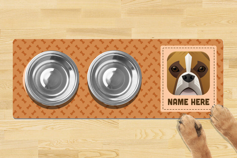 Personalised Dog Breed Dog Bowl Mat (880mm x 300mm)(2 Bowl Design) - BOXER