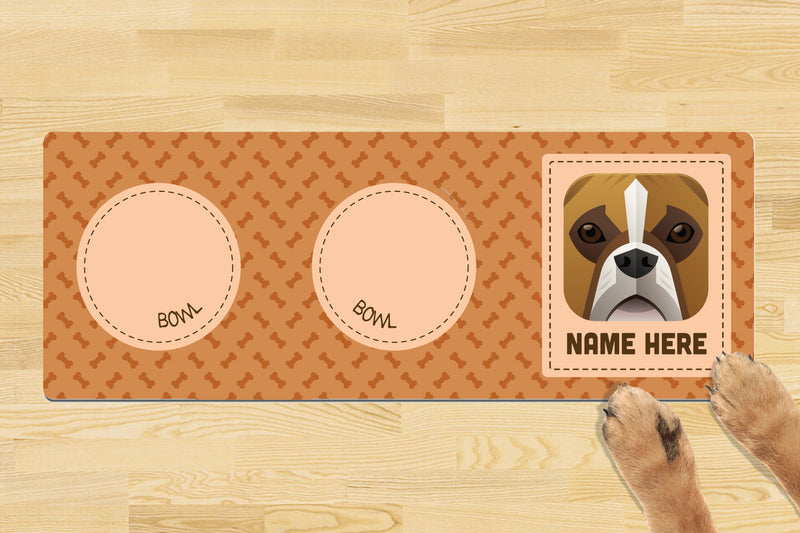 Personalised Dog Breed Dog Bowl Mat (880mm x 300mm)(2 Bowl Design) - BOXER