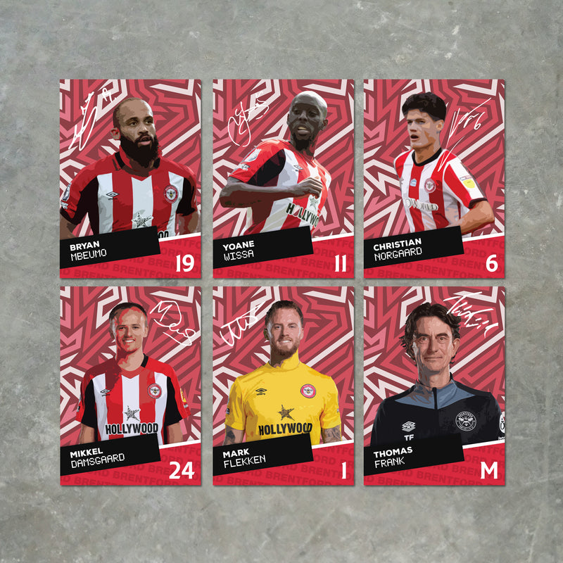 Brentford Players SIGNED A6 Poster Pack - 6 Autographed Poster Print Cards (Mbeumo, Wissa, Norgaard, Damsgaard, Flekken, Frank)