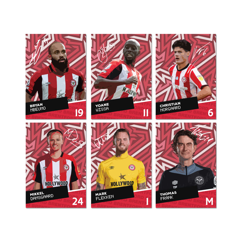 Brentford Players SIGNED A6 Poster Pack - 6 Autographed Poster Print Cards (Mbeumo, Wissa, Norgaard, Damsgaard, Flekken, Frank)