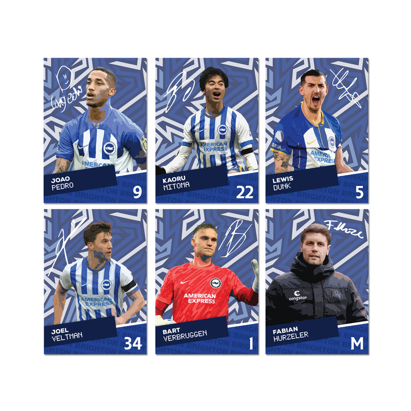 Brighton Players SIGNED A6 Poster Pack - 6 Autographed Poster Print Cards (Pedro, Mitoma, Dunk, Veltman, Verburggen, Hurzler)